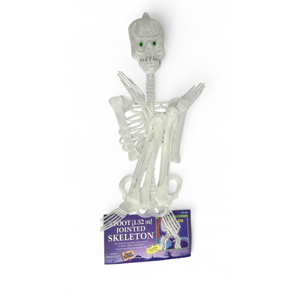 Vintage 5' Glow‎ In The Dark Plastic Jointed Skeleton Halloween Decoration